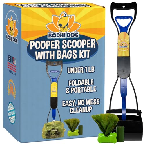 Bodhi Dog Complete Poo Pack- 24" Pooper Scooper, Poop Bags, & Waste Bag Holder, Ideal for Small to XL Pets - Durable, Easy-to-Use, Great for Grass, Gravel, & Outdoor Cleanups (Blue) - color: Blue