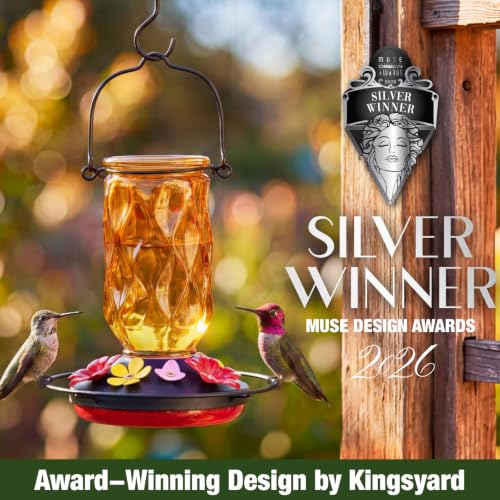 Kingsyard Glass Hummingbird Feeder for Outdoors Hanging, 20 oz Leak-Proof Wild Bird Nectar Feeders with 9 Bee Guard Ports & Ant Moat, Garden Yard Art Decor Gifts for Mom, Orange - color: Orange