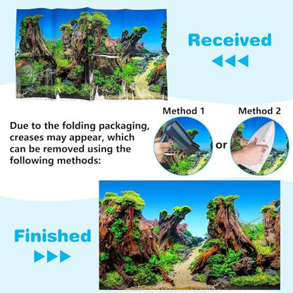 PINVNBY Reptile Terrarium Background 2 Pack 47 x 20 inches Double-Sided Reptile Tank Background Polyester Reptile Habitat Decor with Tape Green Plants & Natural Rock Aquarium Decoration - size: M: 47" x 20"