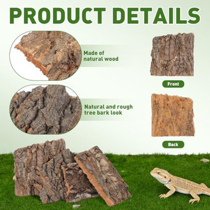 Baluue 4 Pack Reptile Cork Bark, Natural Reptile Bark Bedding for Terrarium Substrate Tank Supplies Decor for Gecko, Lizard, Tortoise, Frog, Spiders, Hermit Crabs