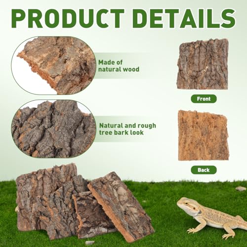 Lurrose 4Pcs Cork Bark Reptile Climbing Platform Terrarium Decor Natural Tree Bark Hide for Snakes Lizards Geckos Small Pets