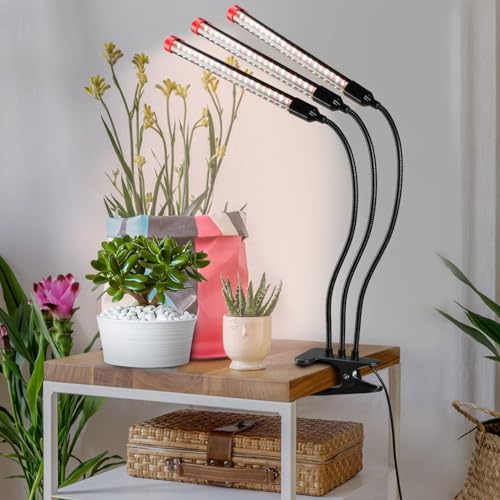 Gamechanger! 27 Watt Power Draw, NO Need Adapter, FECiDA 2026 3Head Clip Grow Lights for Seed Starting, Bonsai, Small Indoor Plants, Enough Bright Like Sun, 4/8/12/16/20H Timer - size: Clip-3Head-27W