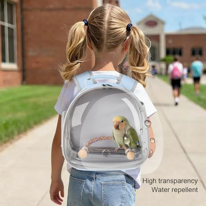 Small Bird Travel Backpack Carrier Cage, Backpack to Transport Backpack Carrier with Metal Tray Stand Perch for Parakeet Cockatiel Budgies Vet Carry Bag - color: Blue
