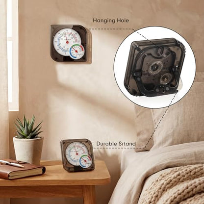 Kathfly 6 Pcs Indoor Thermometer and Humidity Gauge Indoor Mini Thermometer Hygrometer Temperature Humidity Meter Temperature and Monitor with Pointers for Home, Kitchen, Planting Room (Black) - size: Black