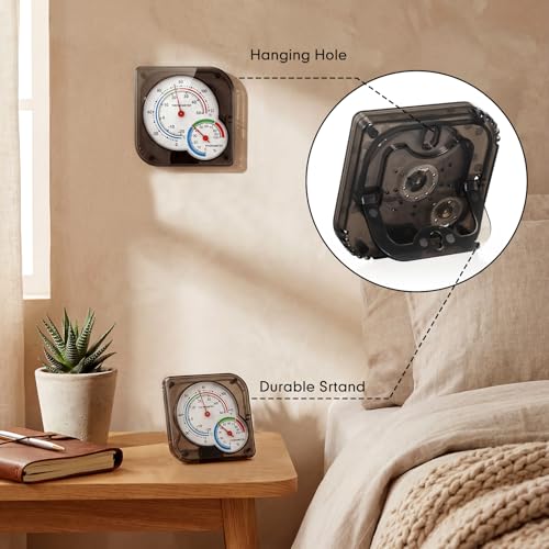 Kathfly 6 Pcs Indoor Thermometer and Humidity Gauge Indoor Mini Thermometer Hygrometer Temperature Humidity Meter Temperature and Monitor with Pointers for Home, Kitchen, Planting Room (White,Black) - size: White,Black
