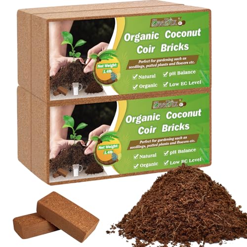 4 Pcs Premium Coco Coir Brick - 100% Organic Compressed Coconut Coir Starting Mix, Coco Fiber with Low EC and PH Balance for Gardening, Potting Soil, Herbs - size: 4pcs