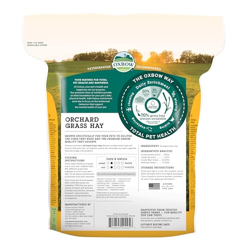 Oxbow Orchard Grass Hay, Rabbit & Guinea Pig Hay, High Fiber for Digestive Health, Grown in the USA, Veterinarian Recommended Small Pet Supplies, for Rabbits, Guinea Pigs, & Chinchillas, 15 oz. | Hand-Sorted, De-Dusted, Oxbow Orchard Grass Hay, Bunny Hay