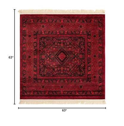Unique Loom Tekke Collection Area Rug - Sheibani (5' 3" Square, Red/ Black) - size: 5'3" x 5'3" (Square)