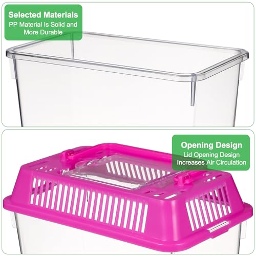 Toddmomy 4Pcs Portable Fish Tank with Handle, 5.9-Inch Small Plastic Reptile Carrier for Travel, Transparent Critter Keeper for Betta Fish, Turtles & Hamsters, Mini Pet Habitat Breeding Box
