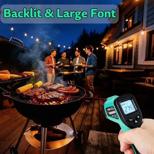 Infrared Thermometer Gun -58℉~1022℉, Digital Laser Grilling Thermometer | Surface Thermometer Gun Griddle Accessories, LCD Backlit Display Temp Gun with Hard Carrying Case Gift for Men and Dad, Green - color: Green
