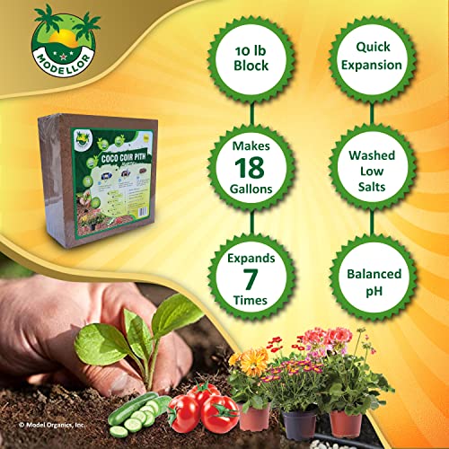 (10 lb) Premium Super Washed Coco Coir Brick, High Yield 18 to 20 gallons [72 to 80 quarts], Seed Starter, Organic, pH Balanced, Gardening, Indoor, Outdoor use
