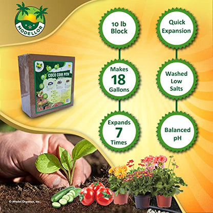 (10 lb) Premium Super Washed Coco Coir Brick, High Yield 18 to 20 gallons [72 to 80 quarts], Seed Starter, Organic, pH Balanced, Gardening, Indoor, Outdoor use