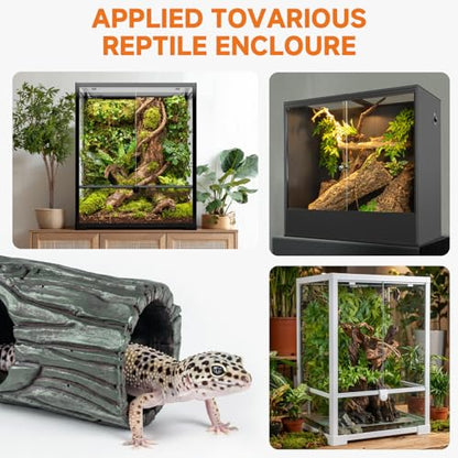 Magnetic Crested Gecko Hide - Resin Hollow Log Cave, Reptile Hide Cave, Reptile & Amphibian Habitat Hideouts, Climbing Toy Reptiles Tank Accessories Terrarium Decor