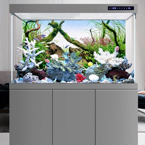 YongFoto Fish Tank Background 30x12 inch Aquarium Background River Bed Waterweeds Moss Lake Aquatic Plant Undersea Tree Branch Backdrop Reptile Habitat Terrarium Background - color: Green-5, size: 30x12in/75x30cm