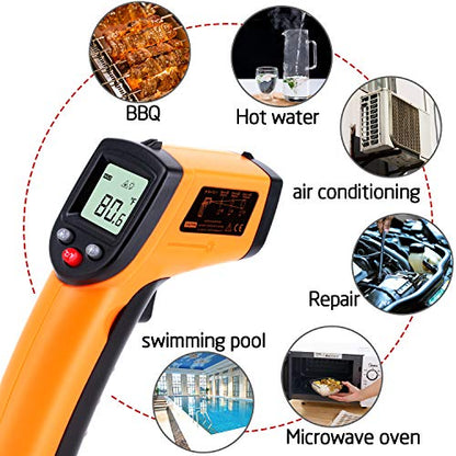Infrared Temp Gun Thermometer, Non-Contact Digital Laser Infrared Thermometer Temperature Gun, IR Thermometer Heat Temperature Reader Gun (-58°F ~ 752°F) - color: Yellow