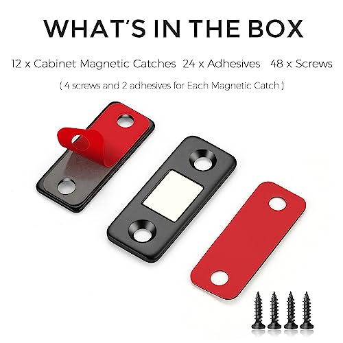 Ultra Thin Cabinet Magnetic Door Catch Stainless Steel,Matte Black,12 Pack | Cabinet Magnets Adhesive Drawer Latch, Stick-On Mount, For Cabinets, Drawers, Closets, Cupboard Wardrobe - color: Black