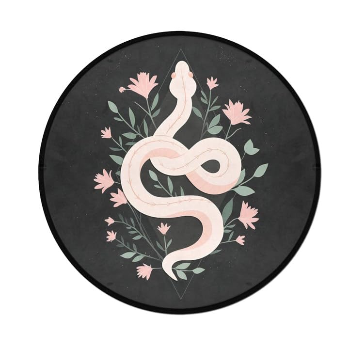 keepcute Snake Flower Area Rug 5' x 5', Washable Non-Slip - color: Snake and Flower, size: 5' (Round)