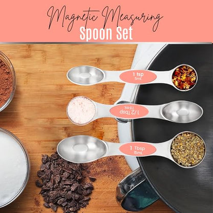 Magnetic Measuring Spoons Set of 9 Stainless Steel Dual-Sided Stackable Measuring Spoon Nesting Teaspoons Measuring Dry and Liquid Ingredients, Fits in Spice Jars Set of 9 (Peach) - color: Peach