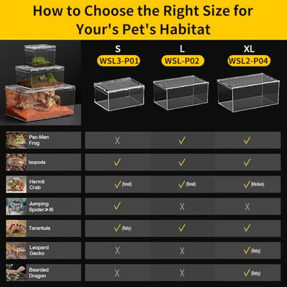 Reptile Growth Small Reptile Terrarium,Tarantula Enclosure with Magnetic Button, 8"x 6" x4" Lizard Enclosure,Reptile Breeding Tank,Spider Starter Cage,Frog Container. - size: 8" * 6" * 4"