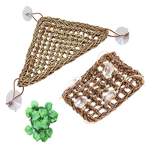 Tfwadmx 2 Pack Bearded Dragon Hammock, Reptile Climbing Decor, Lizard Lounger 100% Natural Seagrass Fabric Hammock for Reptiles, Geckos, Anoles, Iguanas, Hermit Crabs, Triangular - size: 12x8In