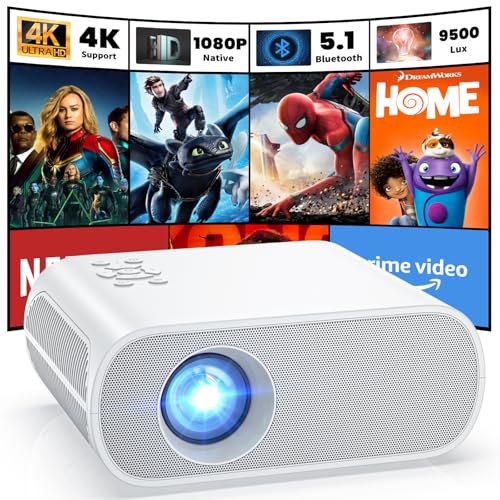 Native 1080P Projector, Mini Bluetooth Portable Movie Projector | Electric Focus, AutoKeystone, Built-in Speaker, Outdoor/Indoor Home Theater, HDMI/USB Compatible with iPhone/Laptop/Xbox/PS5 - style: No system