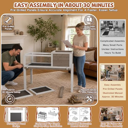 Furniture Style Tortoise Enclosure with Stand, Dual-Zone Tortoise Habitat with Hide Area, Built-in Lamp Holder, Large Acrylic Viewing Window, Easy Assembly Indoor Reptile Habitat