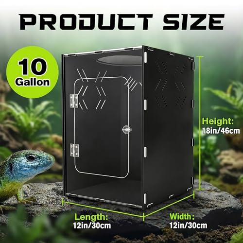 Reptile Tank Enclosure, Reptile Terrarium Acrylic Front Opening with Metal Translucent Mesh Top for Crested Gecko Lizards, Snakes, Chameleon (10Gallon) - color: 10Gallon