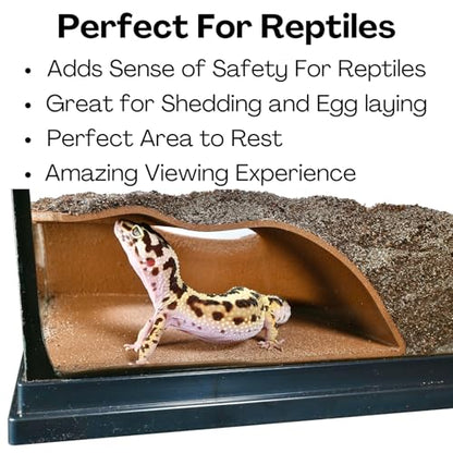Reptile Corner Underground Cave Natural Curve Viewing Hide | Hognose Snake, Corn Snake & Leopard Gecko Hideout Reptile Habitat Tank Enrichment | Decor Decoration Accessories Supplies Toys Ornaments