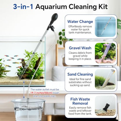 hygger Aquarium Gravel Vacuum Siphon, Adjustable Flow Manual Fish Tank Water Changer for Sand Cleaner with 6.5 Ft Hose, Suction Ball, Aquarium Gravel Cleaner Adjustable Length (Up to 30 Gal Tank) - size: S