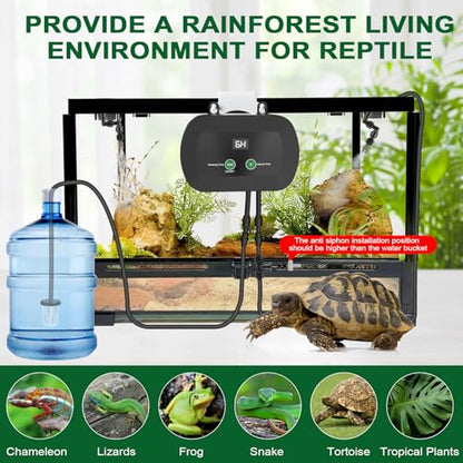Lewisia Reptile Humidifier with Timer, 360° Rotating Nozzles Misting System Reptile Fogger Mister for Amphibians Chameleons Snakes Frogs Rainforest Plants