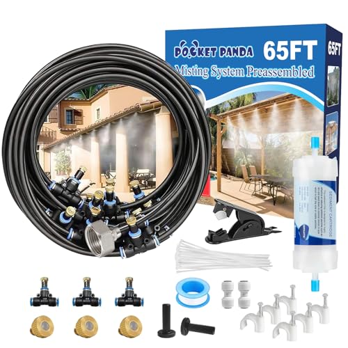 POCKET PANDA Misters for Outside Patio,Cooling System,65FT|20M. | Outdoor Misting Kit Backyard Mist for Garden,Greenhouse,Deck,Umbrella,Canopy,Pool,Porch,Trampoline,BBQ Party - color: Black, size: 65FT-Pre-Flt