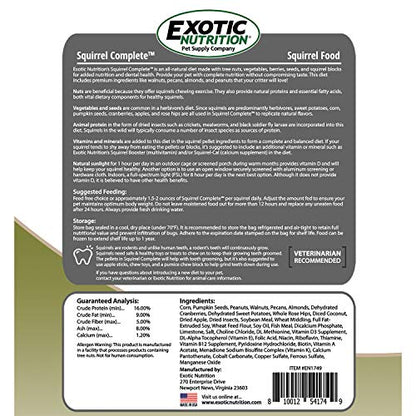 Exotic Nutrition Squirrel Complete (4 lb.) - Healthy Natural Food for Squirrels - Ground, Grey, and Flying Squirrels - size: 4 Pound (Pack of 1)