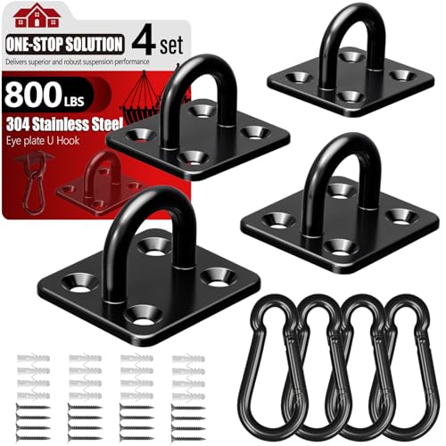 304 Stainless Steel Pad Eye Snap Hook, M6 Ceiling Hook 800Lb,8Pcs | Hanging Kit with Screws for Hammock Chair Swing, Yoga Gym Equipment, Sun Shade Sail, Plant Hangers & Marine Boat Hardware - size: 2.3 inch, style: Black Square