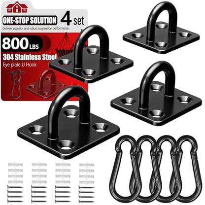 304 Stainless Steel Pad Eye Snap Hook, M6 Ceiling Hook 800Lb,8Pcs | Hanging Kit with Screws for Hammock Chair Swing, Yoga Gym Equipment, Sun Shade Sail, Plant Hangers & Marine Boat Hardware - size: 2.3 inch, style: Black Square