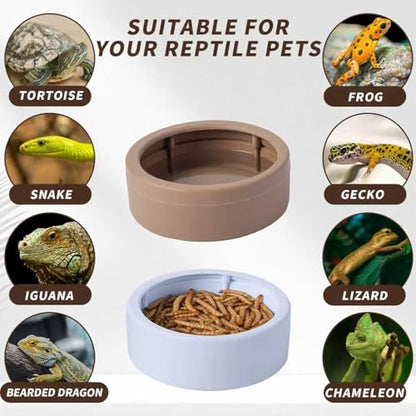 6 Pack Anti-Escape Reptile Food Dish Bowls, Plastic Worm Water Dish | Mealworm Feeder Cups for Small Gecko, Lizards, Bearded Dragon, Chameleon 2.83" W x 2.83" D x 0.98" H, 3 Colors