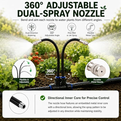 50-FT 1/2-inch Tubing High-Flow Adjustable Irrigation System for the Garden | with 30 Nozzles, Dual-Side Watering Kit For Garden, Yard,Lawn,Raised Beds, Greenhouses & Efficient Plant360° Irrigation - size: 50Ft