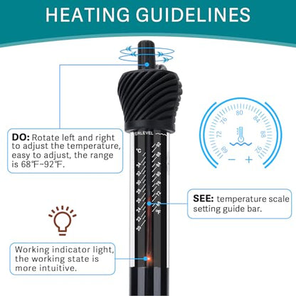 hygger ETL Certification Aquarium Heater, 50W/100W/200W/300W Submersible Fish Tank Thermostat Heater with Firm Double Pair Suction Cups for Coral Saltwater and Freshwater Tank with Thermometer (200W) - size: 200W