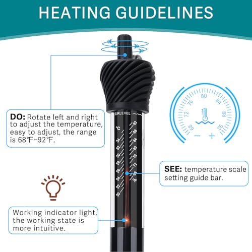 hygger ETL Certification Aquarium Heater, 50W/100W/200W/300W Submersible Fish Tank Thermostat Heater with Firm Double Pair Suction Cups for Coral Saltwater and Freshwater Tank with Thermometer (300W) - size: 300W