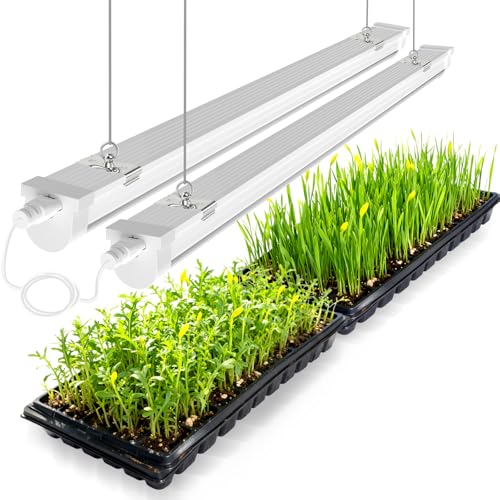 JESLED 3FT Grow Lights, 5000K Full Spectrum Sunlight White, V-Shaped Beam | 72W(2 X 36W), 450W Equiv, On/Off Switch, T8 LED Grow Light Strips for Seed Starting, Greenhouse, Growing Shelf, 2-Pack - size: 3FT-2P
