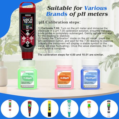EC Calibration Buffer Solution 1413µS/cm and pH4/7/10,TDS Buffer Kit | for Calibrating pH Meter TDS Tester EC Salinity Multifunction Meter, for Hydroponics, Aquaponics, 4 bottles Standard Solution - color: Green