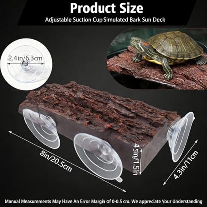 Turtle Basking Platform, 1 Count | Realistic Bark Design, 3 Strong Suction Cups, Sloped Ramp, For Aquatic Turtles, Reptiles, Frogs, Lizards