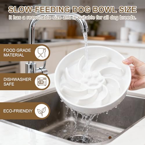Ceramic Slow Feeder Dog Bowl, 3 Cup Dog Food or 25oz Water, Slow Eating Bowl for Middle Breed, Maze Puzzle Feeder for Fast Eaters, Anti-Choking Stop Bloat, Non-Slip BPA Free (White) - color: White