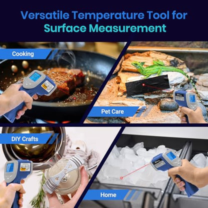 Etekcity Infrared Thermometer Laser Temperature Gun, -58°F~1130°F, Blue | Cooking, Pizza Oven, BBQ, Meat, Kitchen, Reptile, HVAC, Adjustable Emissivity, MAX Display, High Temperature - color: Arctic Blue, style: Advanced