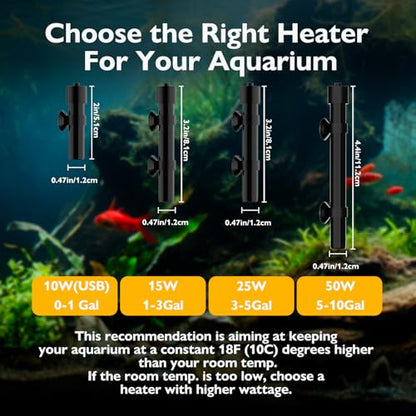 10W Mini Aquarium Heater 5V/2A USB Betta Heater for up to 1 Gallon Tanks, Alumina Ceramic Fish Tank Heater Turtle Heater with Dry-Run & Overheat Protection - size: For Tanks ≤ 1 Gal