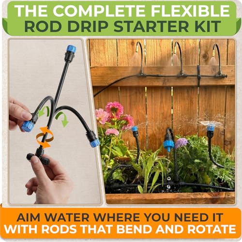 Drip Irrigation System Kit with Atomizing Copper Nozzles, 50 feet | For Raised Beds, Potted Plants or Greenhouse with 16pcs 360° Adjustable Watering Spray Nozzles - size: 16 Atomizing Nozzles + 16 Emitters + 50 feet