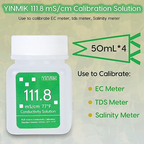 111.8 mS/cm Calibration Solution Conductivity Salt Standard Buffer Solution | EC Buffer Solution For Salinity Tester, EC Meter, TDS Meter, 7 in 1 Multi-Parameter Tester Calibration, 4 Bottles of 50mL - color: White