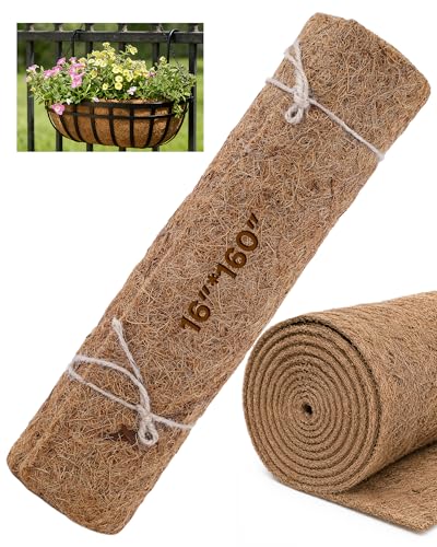 Coco Liners for Planters - 16" x 160" Thick Coconut Fiber, Pre-Drained Planter Liner, Reptile Bedding & Garden Mat | 100% Natural & Biodegradable Coconut Coir for Plants - size: 16 inches x 160 inches