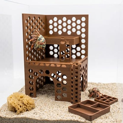 Hermit Crab Climbing Toys and Hideout,Multi-Functional Climbing Wall & Habitat Tank Accessories | Dual-Tower Hermit Crab Foraging Cave with Feeding Dish,Hermit Crabs Climbing Habitat and Enrichment
