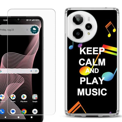 Shockproof Phone Case Compatible with Cricket Icon Plus 2026, w/Tempered Glass - Keep Calm Music - color: Keep Calm Music