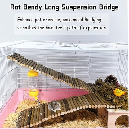 2-Pack Rat Bendy Long Suspension Bridges 15.7 x 3.9 Inch Hamster Climbing Ladder Flexible Hamster Wooden Bridge for Mouse Rat - size: 2PCS 15.7x3.9in